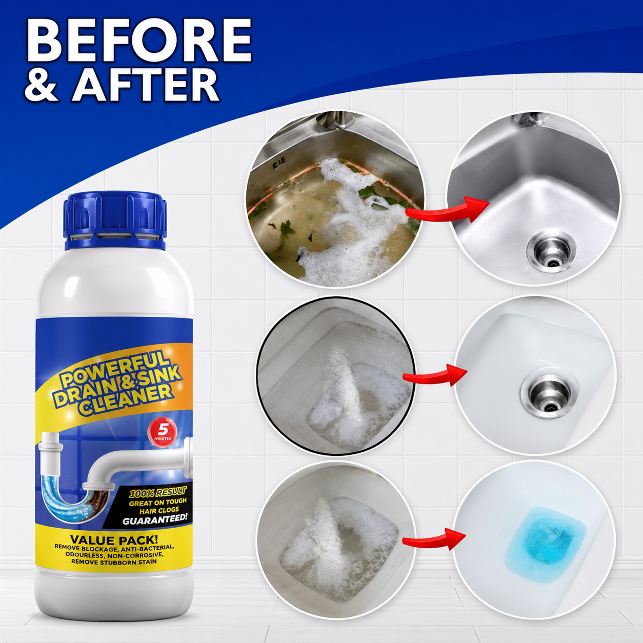 Powerful Drain & Sink Cleaner (Pack Of 4)